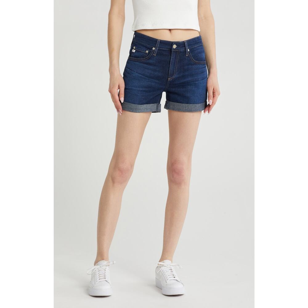 AG Adriano Goldschmied Dark Blue Rolled Hem Denim Shorts